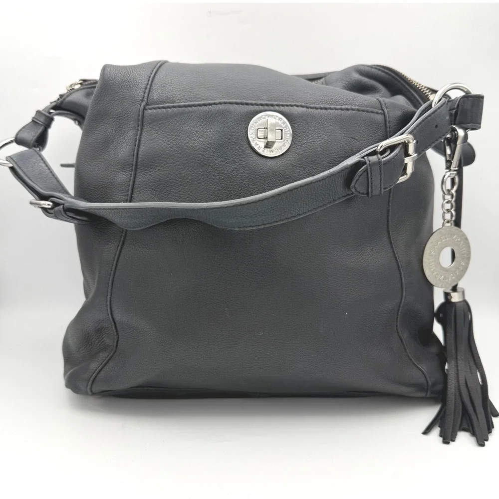 Isaac Mizrahi Hobo Bag Womens Large Black Pebbled Leather Tassel Shoulder Bag